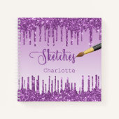 Lila Glitzer-Tropfen im Sketchbuch Notizblock (Vorderseite)