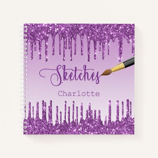 Lila Glitzer-Tropfen im Sketchbuch Notizblock (Vorderseite)