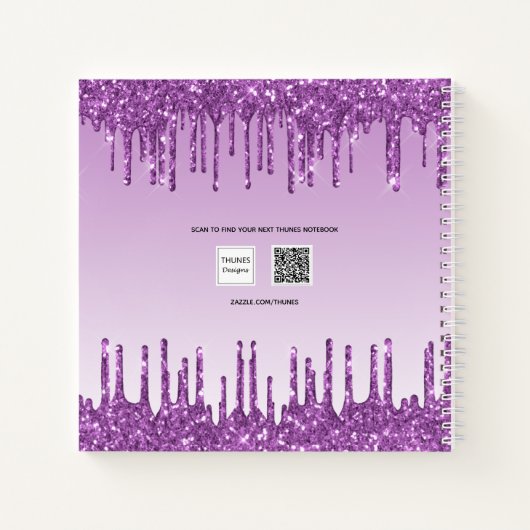 Lila Glitzer-Tropfen im Sketchbuch Notizblock (Rückseite)