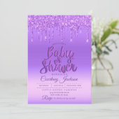 Lila Glitzer Tropfen Kinderdusche Einladung (Stehend Vorderseite)