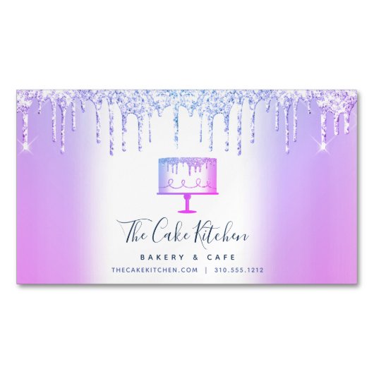 Lila Glitzer Tropfen Kuchen Bäckerei Konditorei Ko Magnetische Visitenkarte (Vorderseite)