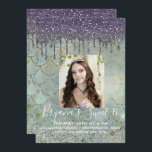 Lila Glitzer Tropfen Mermaid Sweet 16 Foto Einladung<br><div class="desc">eigene Fotos hinzufügen</div>