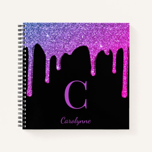 Lila Glitzer-Tropfen mit glattem, glattem, rosa, M Notizblock (Vorderseite)