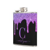 Lila Glitzer-Tropfen mit glattem Rosa Monogramm Flachmann (Links)