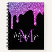 Lila Glitzer-Tropfen mit glattem  Rosa Monogramm Notizblock (Vorderseite)