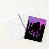 Lila Glitzer-Tropfen mit glattem  Rosa Monogramm Notizblock (Innenseite)