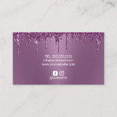 Lila Glitzer Tropfen Moderner Schönheitssalon Visitenkarte (Rückseite)