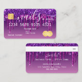 Lila Glitzer Tropfen Nails Kreditkarte Visitenkarte (Vorne/Hinten)