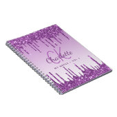 Lila Glitzer Tropfen violett Monogramm 2023 Notizblock (Rechte Seite)