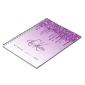 Lila Glitzer Tropfen violett-monogramm Luxus Notizblock (Linke Seite)