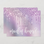 Lila Glitzer Tropfen werden Sie meine Trauzeugin s Einladungspostkarte (Vorne/Hinten)