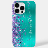 Lila Glitzer Türkis Glam Girly Signature Case-Mate iPhone Hülle (Rückseite)