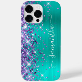 Lila Glitzer Türkis Glam Girly Signature Case-Mate iPhone 14 Pro Max Hülle