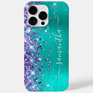 Lila Glitzer Türkis Glam Girly Signature Case-Mate iPhone 14 Pro Max Hülle