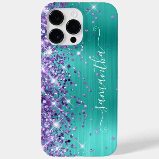 Lila Glitzer Türkis Glam Girly Signature Case-Mate iPhone Hülle (Rückseite)