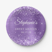 Lila Glitzer und Foil 16 . Geburtstag Pappteller (Vorderseite)