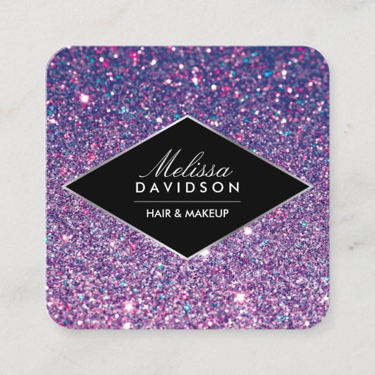 Lila Glitzer und Glamour Schönheit Quadratische Visitenkarte (Vorderseite)