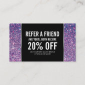 Lila Glitzer- und Glamour-Verweiskarte Empfehlungskarte (Vorderseite)