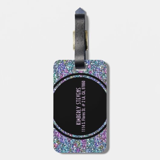 Lila Glitzer und Glitzern Gepäckanhänger (Rückseite vertikal)