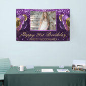 Lila Glitzer und Goldballons zum Geburtstag Banner (Messeveranstaltung)