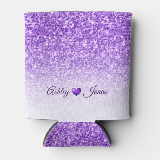 Lila Glitzer und Herz Dosenkühler (Vorderseite)