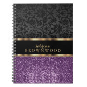 Lila Glitzer und schwarzer Damast Notizblock (Vorderseite)