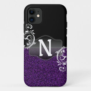 Lila Glitzer und schwarzer Entwurf mit Monogramm Case-Mate iPhone Hülle