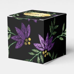 Lila Glitzer und schwarzes Blumen Geschenkschachtel