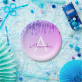 Lila Glitzer und Sparkle Monogram zum Geburtstag Pappteller (Party)