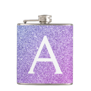 Lila Glitzer und Sparkle Monogramm Flachmann