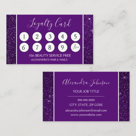 Lila Glitzer und Sparkle Treuekarte (Vorne/Hinten)