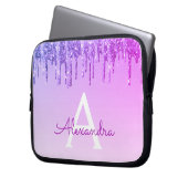 Lila Glitzer und Sparkon-Monogramm Laptopschutzhülle (Vorderseite Links)