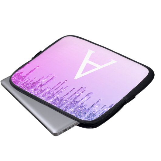 Lila Glitzer und Sparkon-Monogramm Laptopschutzhülle (Vorne Knopf)