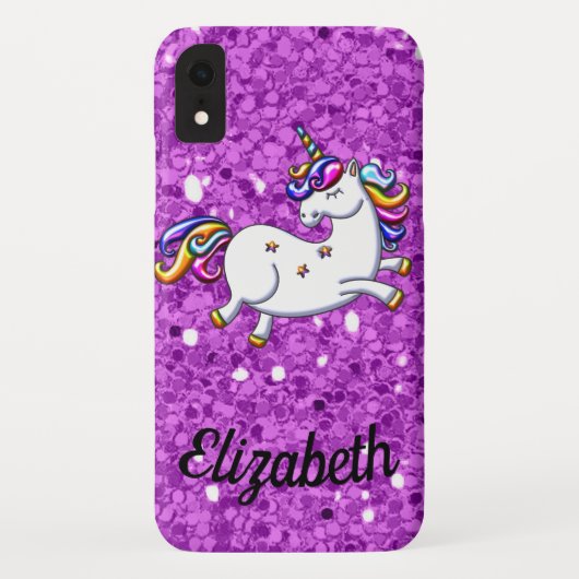 Lila Glitzer Unicorn Case-Mate iPhone Hülle (Rückseite)