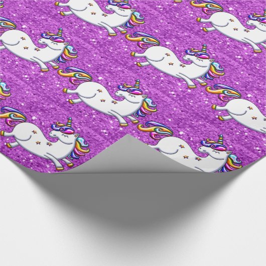 Lila Glitzer Unicorn Geschenkpapier (Ecke)