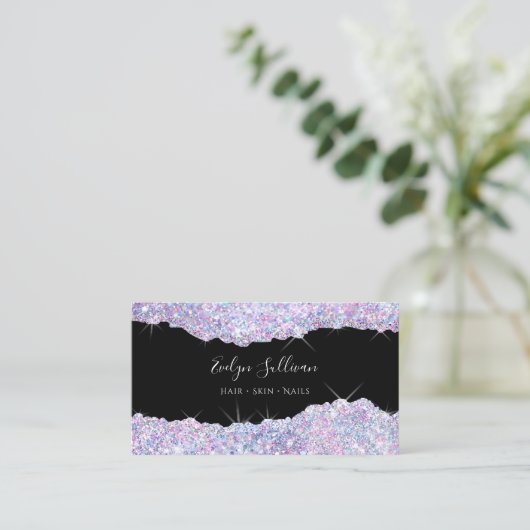 lila Glitzer-Visitenkarte Visitenkarte (Stehend Vorderseite)