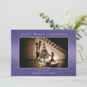 Lila Glitzer Weihnachts-Fotokarte Feiertagskarte (Stehend Vorderseite)