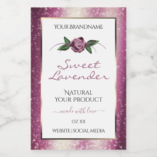 Lila Glitzer Weißproduktkennzeichnungen Rose Blume Lebensmitteletikett (Einzelnes Label)