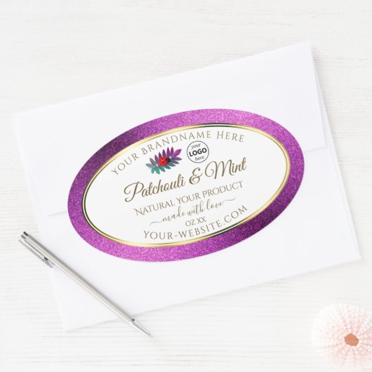 Lila Glitzer - White Product Labels Ladybug Logo Ovaler Aufkleber (Umschlag)