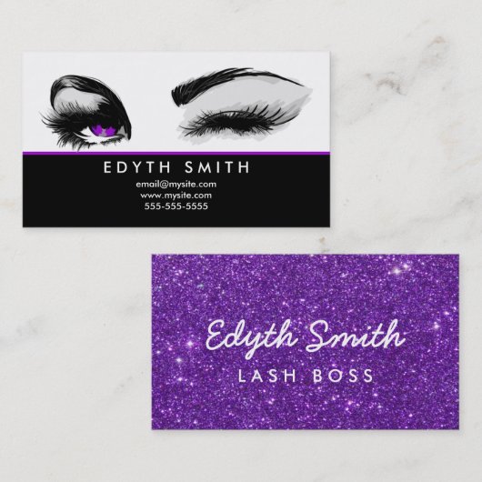 Lila Glitzer-Wimperntusche oder Visitenkarte (Vorne/Hinten)
