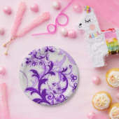 Lila Glitzer Wirbel, gurt Muster Papier Teller (Party)