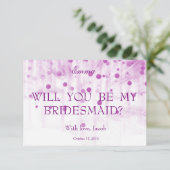 Lila Glitzer wirst du meine Bridesmaid sein Einladung (Stehend Vorderseite)