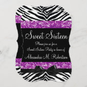 Lila Glitzer Zebra Bow 16 . Geburtstag Einladung (Vorne/Hinten)