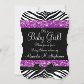 Lila Glitzer Zebra Bow Baby Shower Girl Einladung (Vorderseite)
