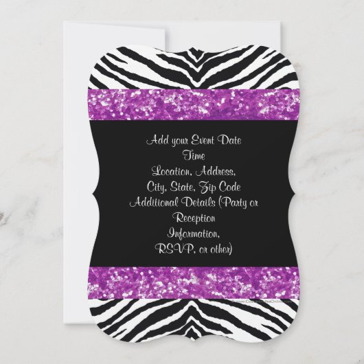Lila Glitzer Zebra Bow Baby Shower Girl Einladung (Rückseite)