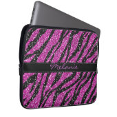 Lila Glitzer Zebra Print Monogram Laptopschutzhülle (Vorne Rechts)