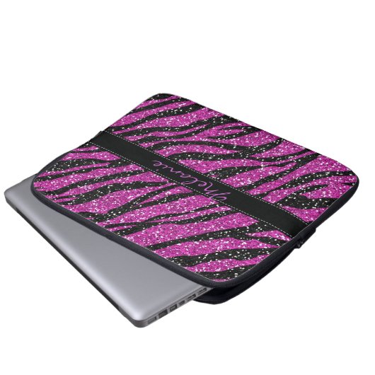 Lila Glitzer Zebra Print Monogram Laptopschutzhülle (Vorne Knopf)