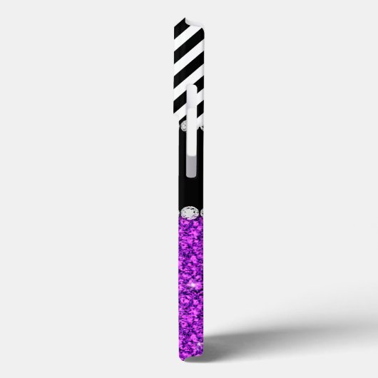 Lila Glitzer Zickzack Monogramm Case-Mate iPhone Hülle (Rückseite / Links)