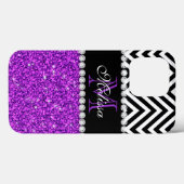 Lila Glitzer Zickzack Monogramm Case-Mate iPhone Hülle (Rückseite (Horizontal))
