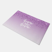 Lila Glitzer | Zuhause Sweet Zuhause Fußmatte (Schrägansicht)